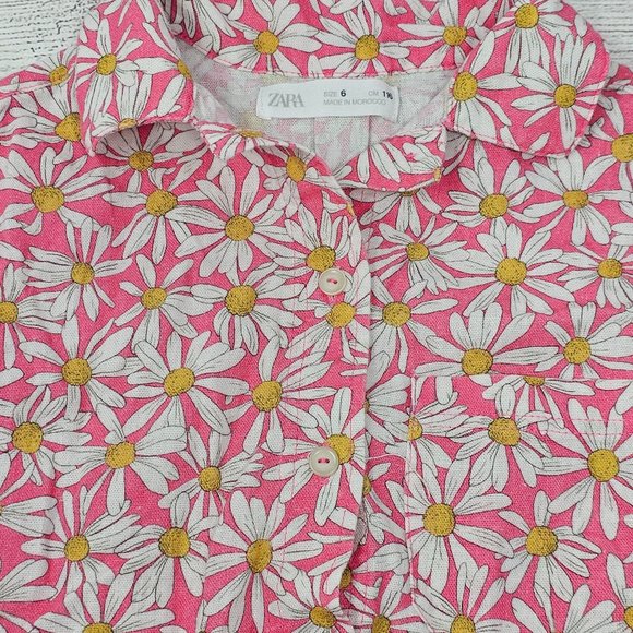 Zara Girls Pink‎ Daisy Crop Top Size 6 - Picture 2 of 3